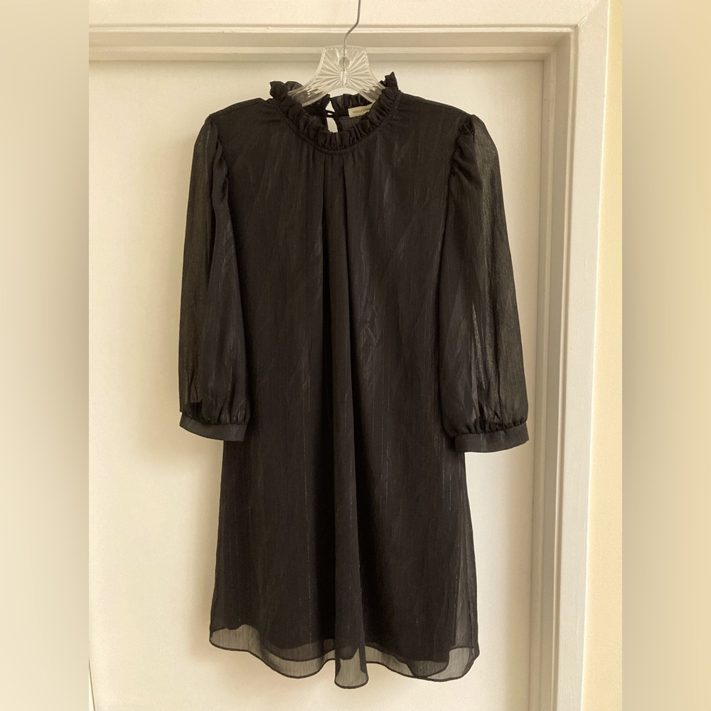 Short chiffon black dress with sparkle lines, black slip attached. Brand new